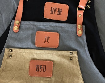 Personalized Full gray canvas apron with adjustable leather straps for restaurant,bakery,cafe, kitchen14
