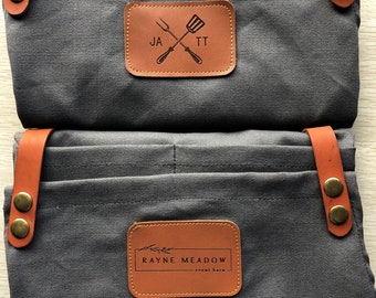 Personalized Full gray canvas apron with adjustable leather straps for restaurant,bakery,cafe, kitchen335