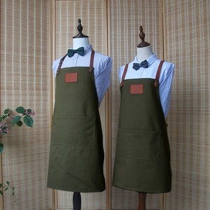 Tablier vert en toile de style nouveau avec bretelles réglables pour restaurant, boulangerie, café, cuisine486 image 3