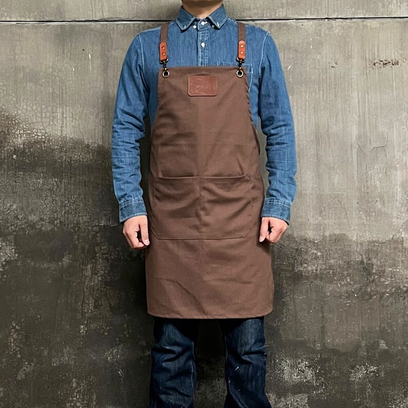 Personalized Full gray canvas apron with adjustable straps for restaurant,bakery,cafe, kitchen51 image 6