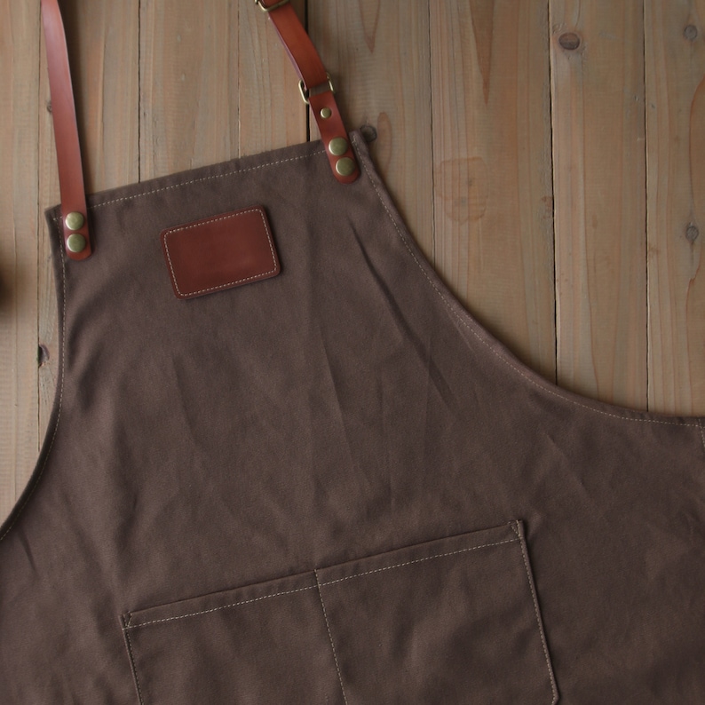 Personalized Full gray canvas apron with adjustable straps for restaurant,bakery,cafe, kitchen image 5