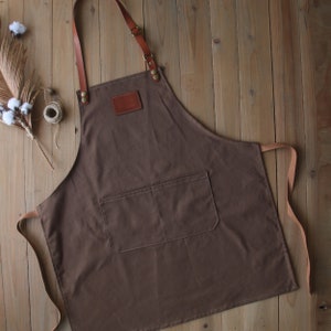 Personalized Full gray canvas apron with adjustable straps for restaurant,bakery,cafe, kitchen