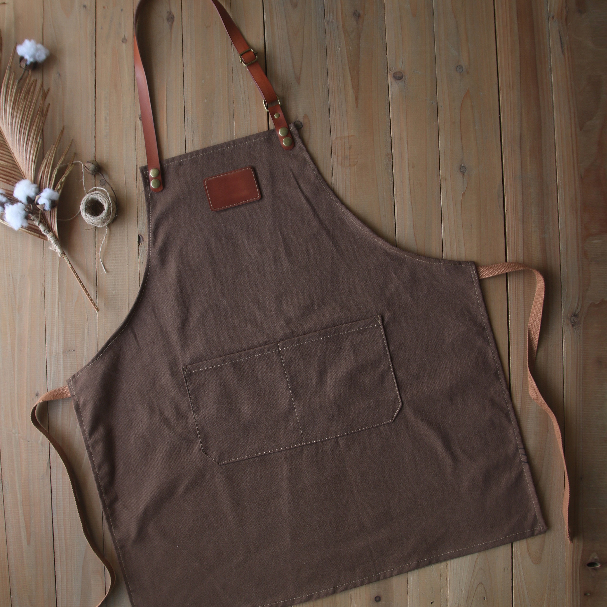 Personalized Full gray canvas apron with adjustable  straps for restaurant,bakery,cafe, kitchen
