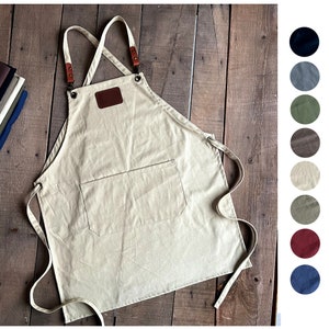 Personalized Full gray canvas apron with adjustable straps for restaurant,bakery,cafe, kitchen51 image 2