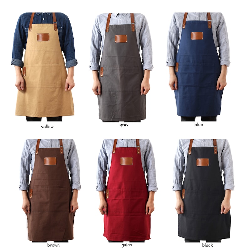 Personalized Full gray canvas apron with adjustable leather Etsy