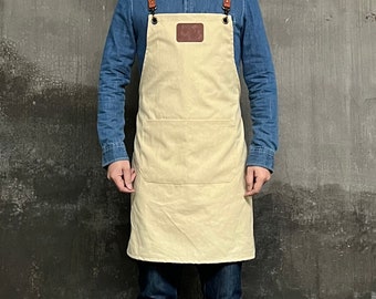 Personalized Full gray canvas apron with adjustable  straps for restaurant,bakery,cafe, kitchen51