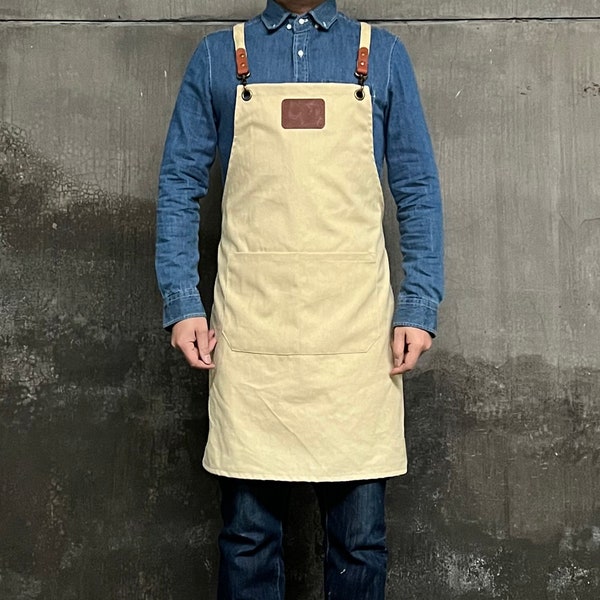 Personalized Full gray canvas apron with adjustable  straps for restaurant,bakery,cafe, kitchen51