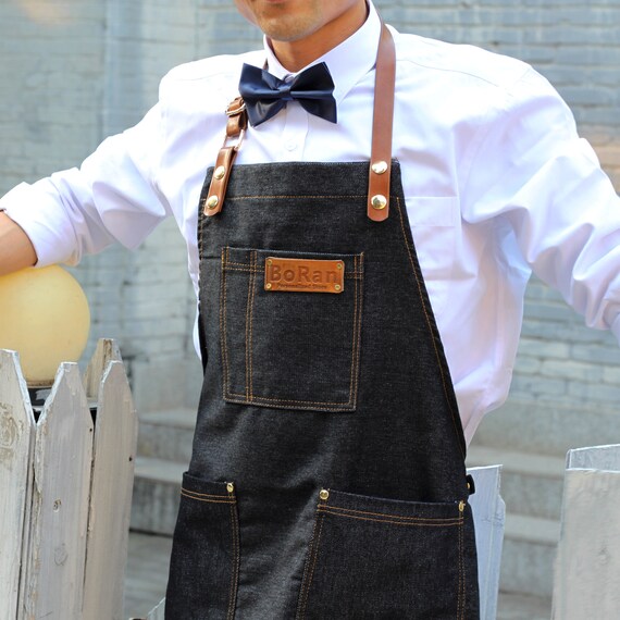 Personalized Apron/Neckstrap Denim Apron removable leather Etsy