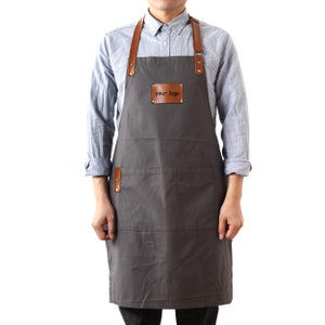 Personalized Full gray canvas apron with adjustable  straps for restaurant,bakery,cafe, kitchen