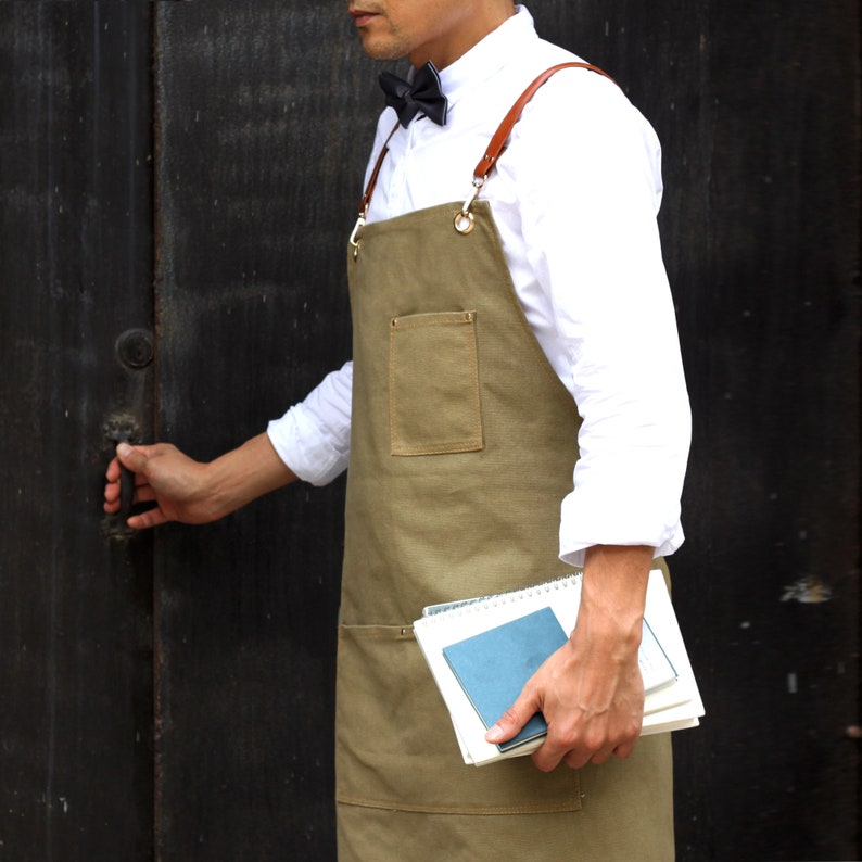 Personalized Adjustable Neck-strap Canvas Apron Supermarket cafe Kitchen,Chef,Gift Full Apron for Restaurant,Bakery Bookstore