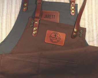 Personalized Full gray canvas apron with adjustable  straps for restaurant,bakery,cafe, kitchen