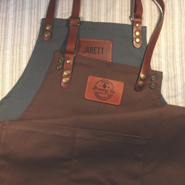 Personalized Full gray canvas apron with adjustable  straps for restaurant,bakery,cafe, kitchen