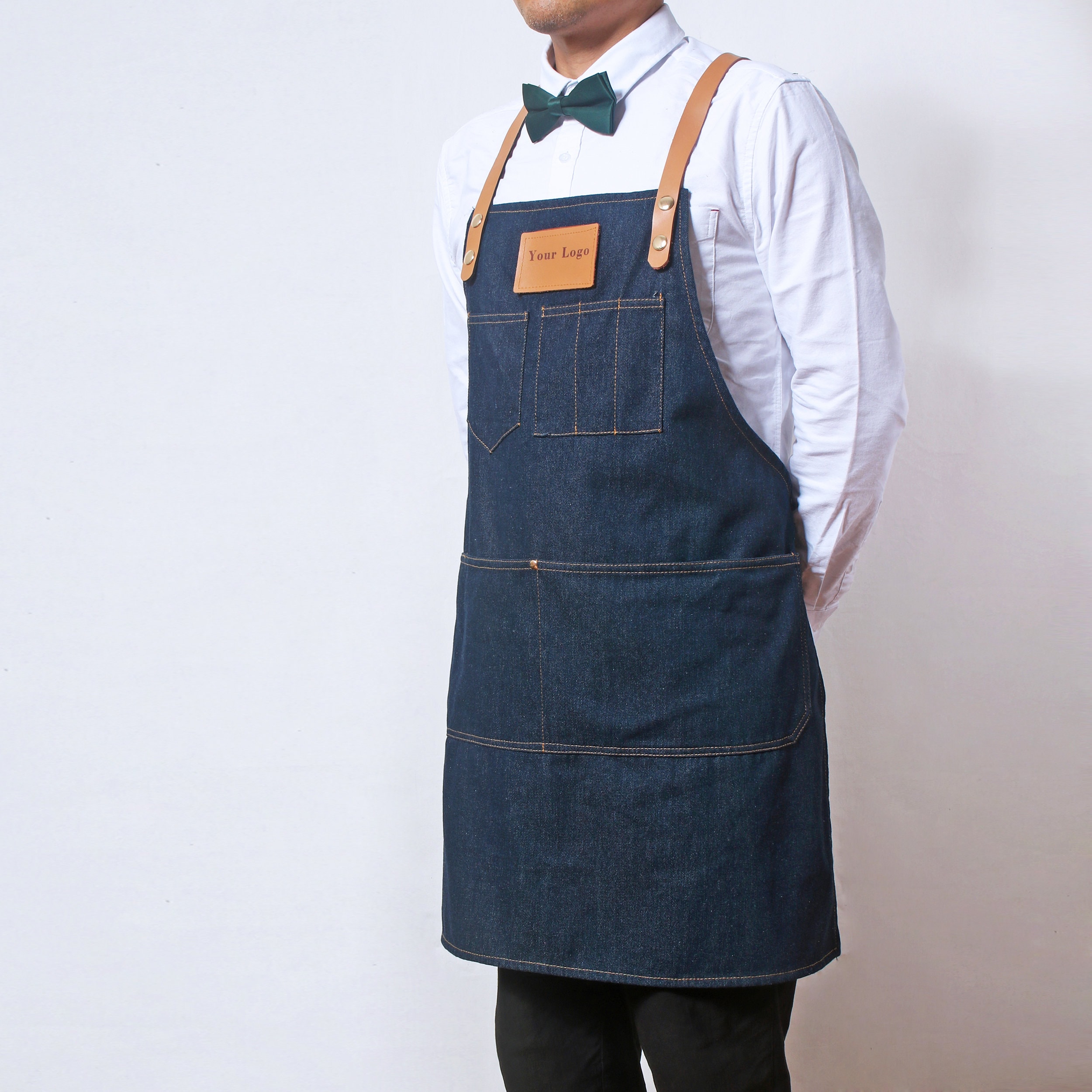Personalized Denim Full Apron with removable leather straps Etsy