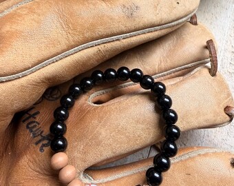 GameDay  Mom Black letter Beaded  Baseball Bracelet