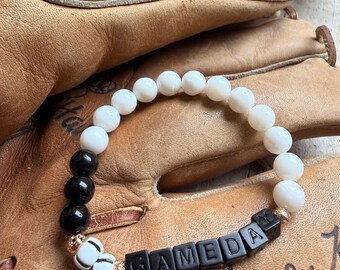 GameDay  Black letter Beaded Baseball Bracelet