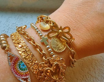 Crystal Rainbow pave  gold beaded bracelet