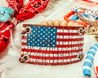 live + love America Leather Beaded Cuff