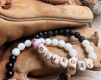 GameDay  wood letter Beaded  Baseball Bracelet