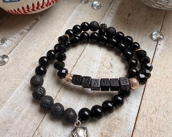 Braves Baseball Beaded  Bracelet stack of 2