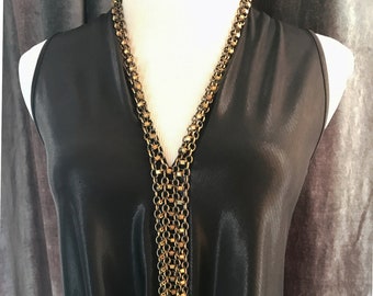 Collar largo con colgante de oro antiguo, collar de malla de cuentas de color caqui con ópalo metálico y borde de flecos, collar largo con cuentas