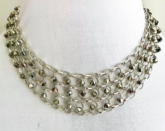 Collar de correo de cadena de plata de ley con brades de cristal Swarovski de bronce metálico, longitud ajustable, joyería de cadena de maille, collar con cuentas