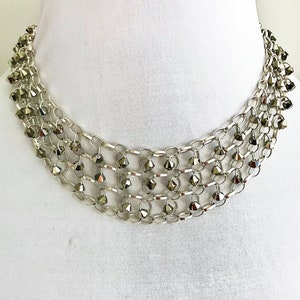 Sterling Silver Chain Mail Necklace with Metallic Bronze Swarovski Crystal Brads, Adjustable Length, Chain Maille Jewelry, Beaded Necklace