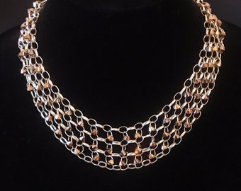 Collar de cadena de plata de ley con oro rosa Swarovski cristal perlas, collar de declaración neutral, Chainmail