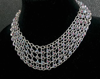 Collar de cadena de acero inoxidable de acero inoxidable forrado de color rosa, cadenas en capas, collar de declaración ligera, longitud ajustable