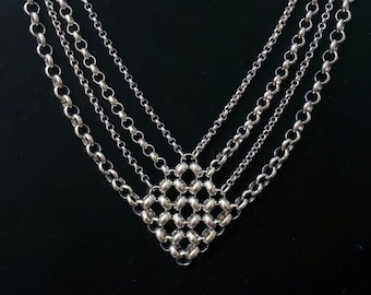 Collar de acero inoxidable con forma de diamante, collar de malla, collar llamativo de plata, largo ajustable