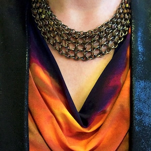 Antique Gold Layered Necklace with Metallic Bronze Iris Glass Beads, Chunky Necklace Statement, Boho Jewelry