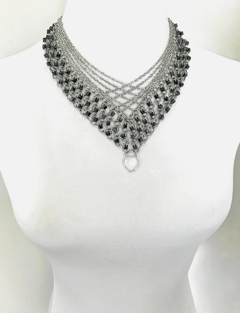 V Shaped Necklace Stainless Steel Beaded Chainmail With Etsy