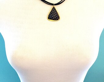 Gold & Black Triangle Pendant on Leather Choker, Minimalist Statement Necklace, Trend Jewelry