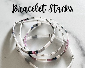 STACK of 3 DISCOUNT | Vine Combos | Tila Bead Stretch Bracelet | Colorful Bead Bracelet | Bracelet Stack | Layering Bracelet | Tile Bead