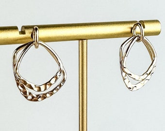 Abstract Gold Stud Earring, Nickel-Free Gold Plated Brass | Lightweight Gold Hammered Post Earring