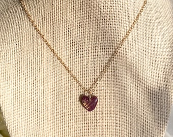 Small Clay Heart Necklace, Cute Valentines Necklace, Lightweight Polymer Clay Necklace, Light Shine Jewelry, Purple Heart Necklace