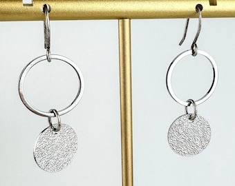 Classic Everyday Earring, Nickel-Free Rhodium (Silver) Plated Brass | Lightweight Silver Drop Earring | Textured Silver Earring