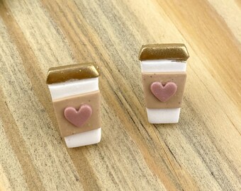 Cup of Love Stud | Coffee Valentine Clay Earring | Latte Heart Clay Stud | Light Shine Jewelry | Coffee Cup |