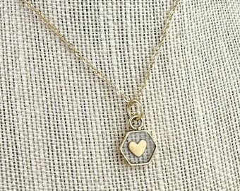 Tiny gold heart and resin pendant necklace | Valentines Day Charm Necklace | Dainty Heart Necklace | Cute Heart Necklace