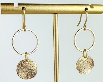 Classic Everyday Earring, Nickel-Free Gold Plated Brass | Lightweight Gold Drop Earring | Textured Gold Earring