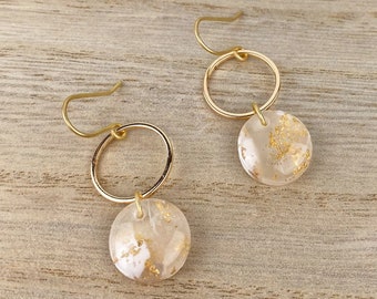 Translucent, White and Gold Clay Earring, Cute Polymer Clay Earring, Lightweight, Nickel-Free Earring - Light Shine Jewelry, Matthew 5:16