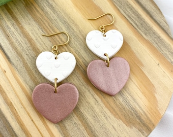 Miranda Heart Drop | Valentines Clay Earring | Pink & White| Valentines Heart Drop | Nickel Free Polymer Clay | Light Shine Jewelry