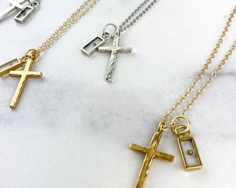 Gold Silver Cross Mustard Seed Necklace | Faith Christian Necklace | Baptism First Communion Gift | Inspirational Gift | Crucifix Necklace