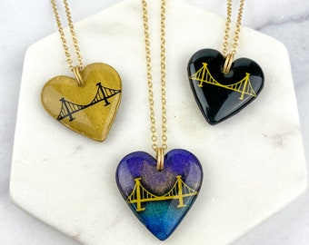 Pittsburgh Jewelry | Burgh Bridge Heart Pendant Necklace | Cityscape Jewelry | Light Shine Jewelry | Yinzer gift | Steel City Jewelry