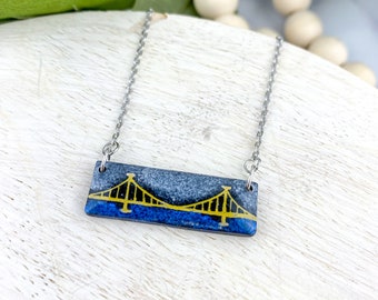 Pittsburgh Bridge Bar Necklace | Yinzer Jewelry | Clay Bridge Jewelry | Pittsburgh Gifts | Hand drawn Bridge | Light Shine | Silver Bar