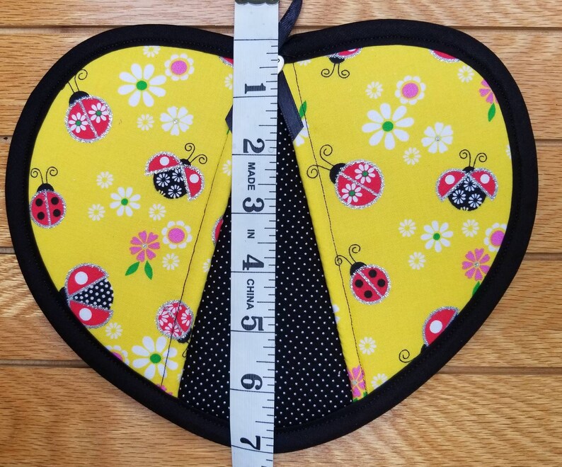Set of two Ladybugs and flowers handmade heart potholders