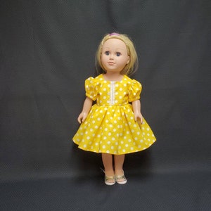 Yellow Polka Dot Doll Dress for 18 Inch Dolls