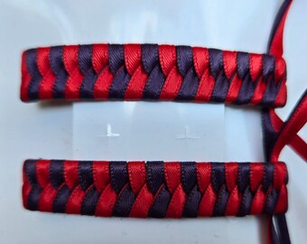 80's retro navy blue and red braided hair barrettes