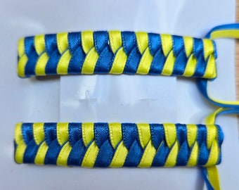 80's retro Yellow and Royal blue braided barrettes