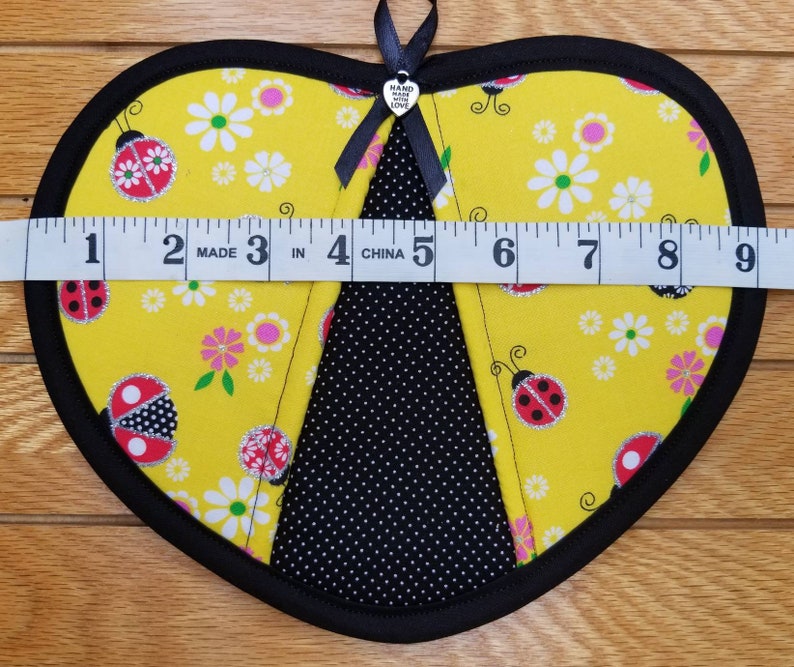Set of two Ladybugs and flowers handmade heart potholders