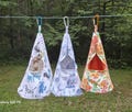 Cotton Duck Clothespin Bags, Small Orange Floral, Medium Beach and Large Cartoon Dogs